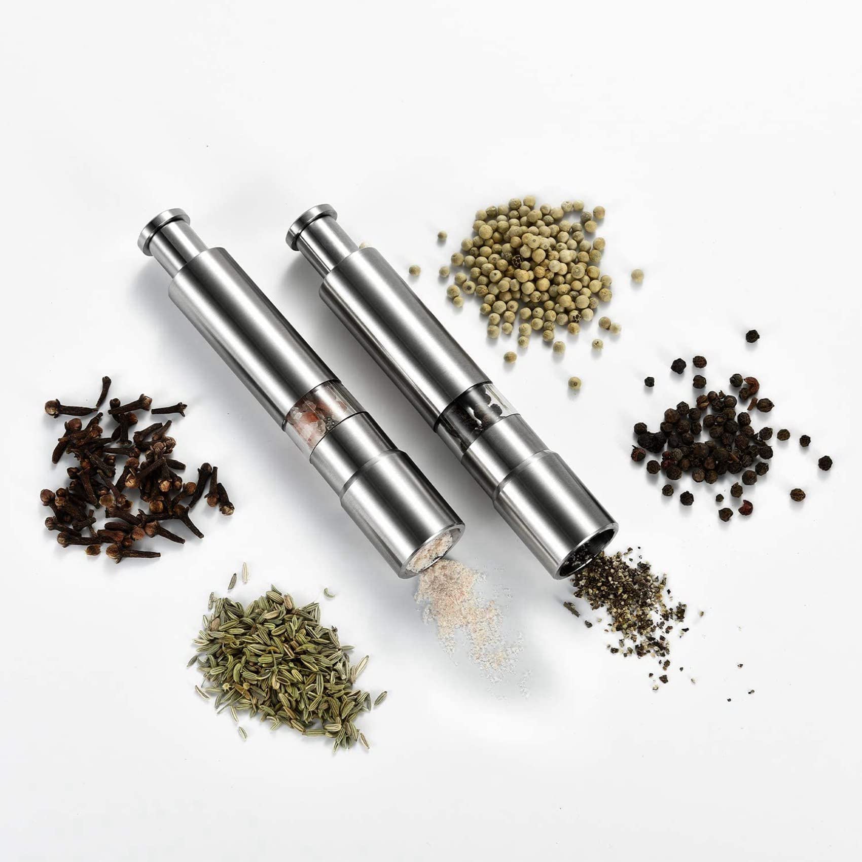Salz und Pfeffer Set Von 10, Pfeffer Salzstreuer Aus Edelstahl Druck Knopf Manuelles Glassalz und Pfeffer Set