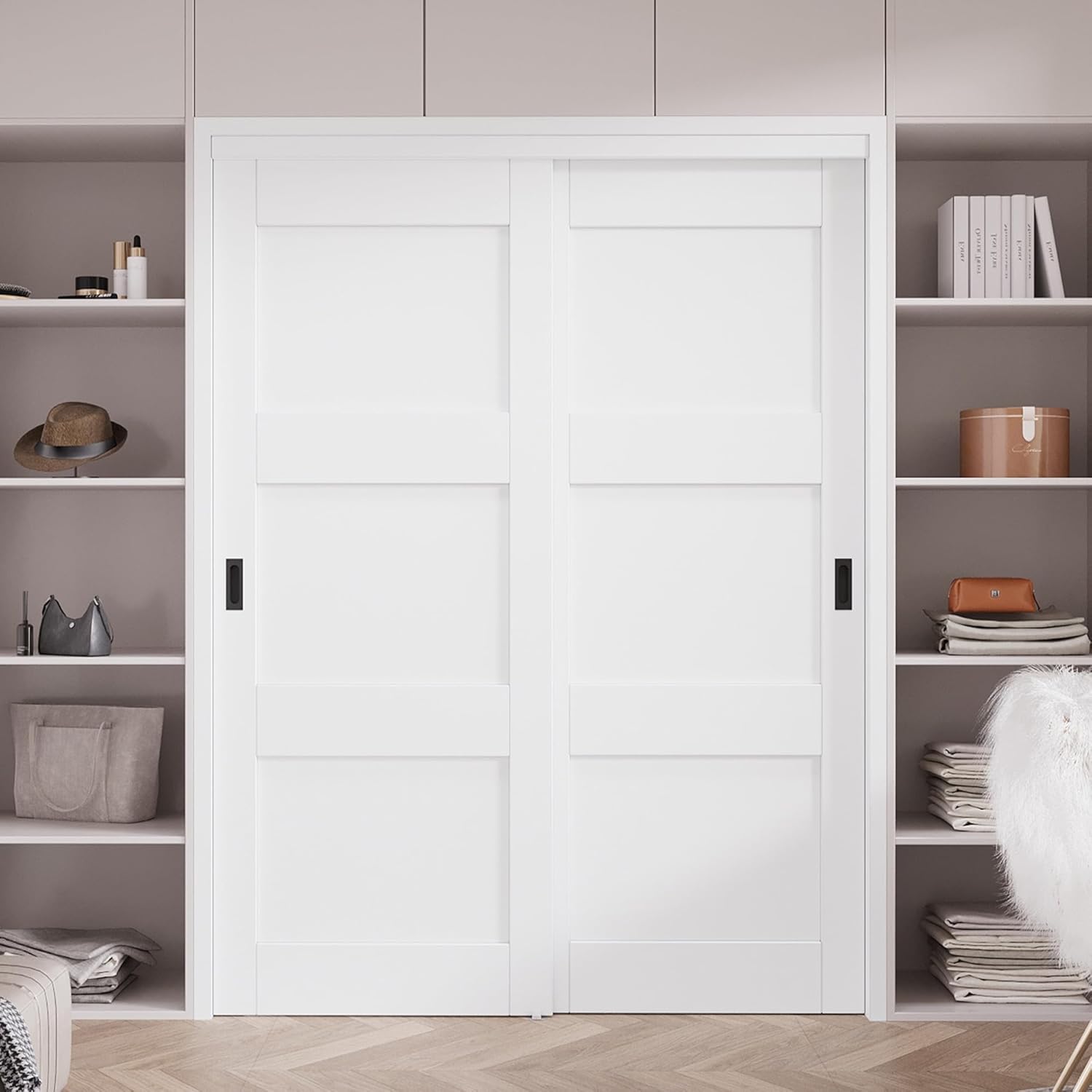 80" 3-Lite White Sliding Closet Door with Hardware Space-Saving, Easy Assembly for Home Storage,60" x 80",Black