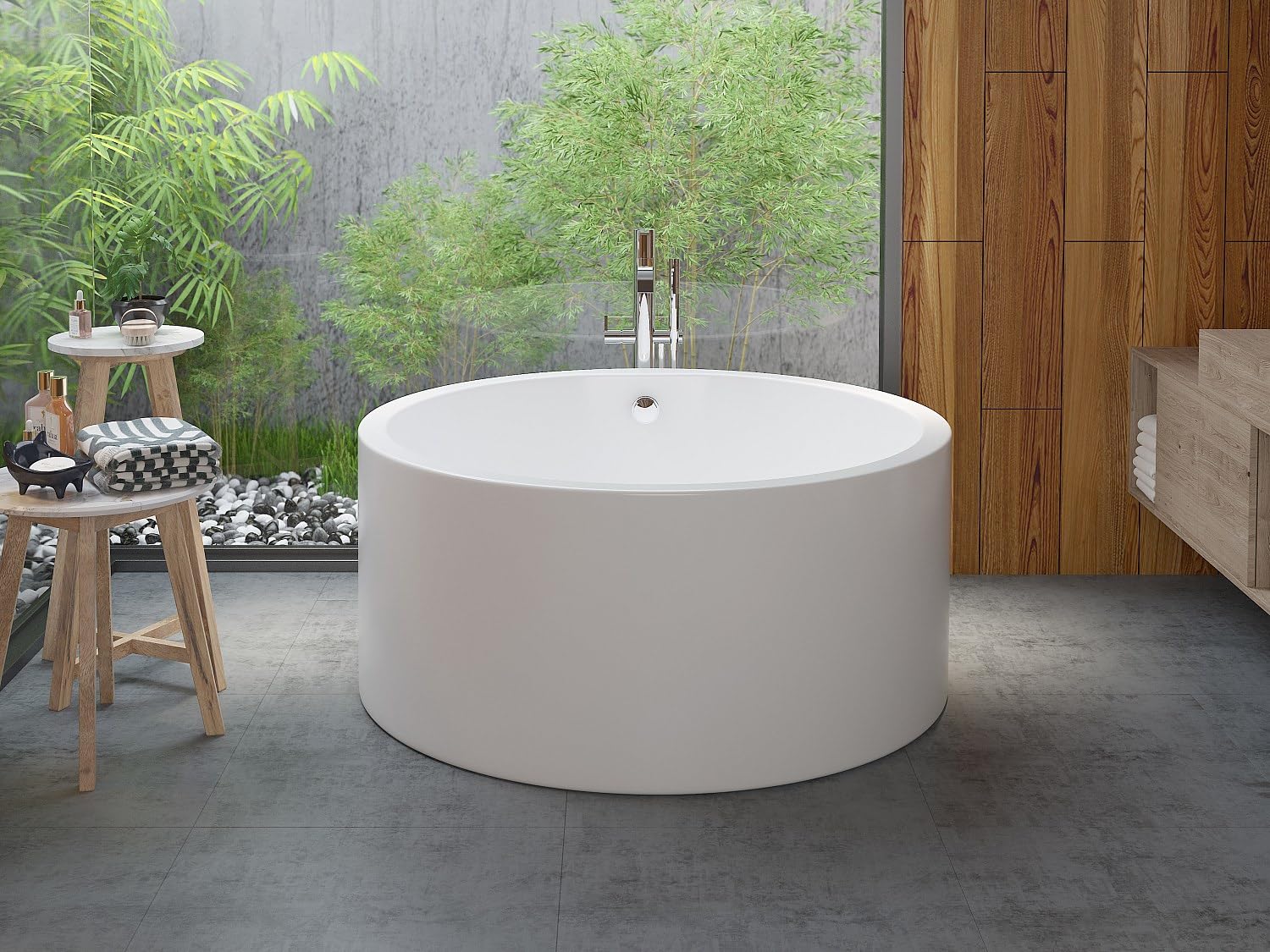 Venta-unica - BaÒera exenta redonda - 165 L - 130 x 130 x 58 cm - Blanco - AcrÌlico - LAGUNO