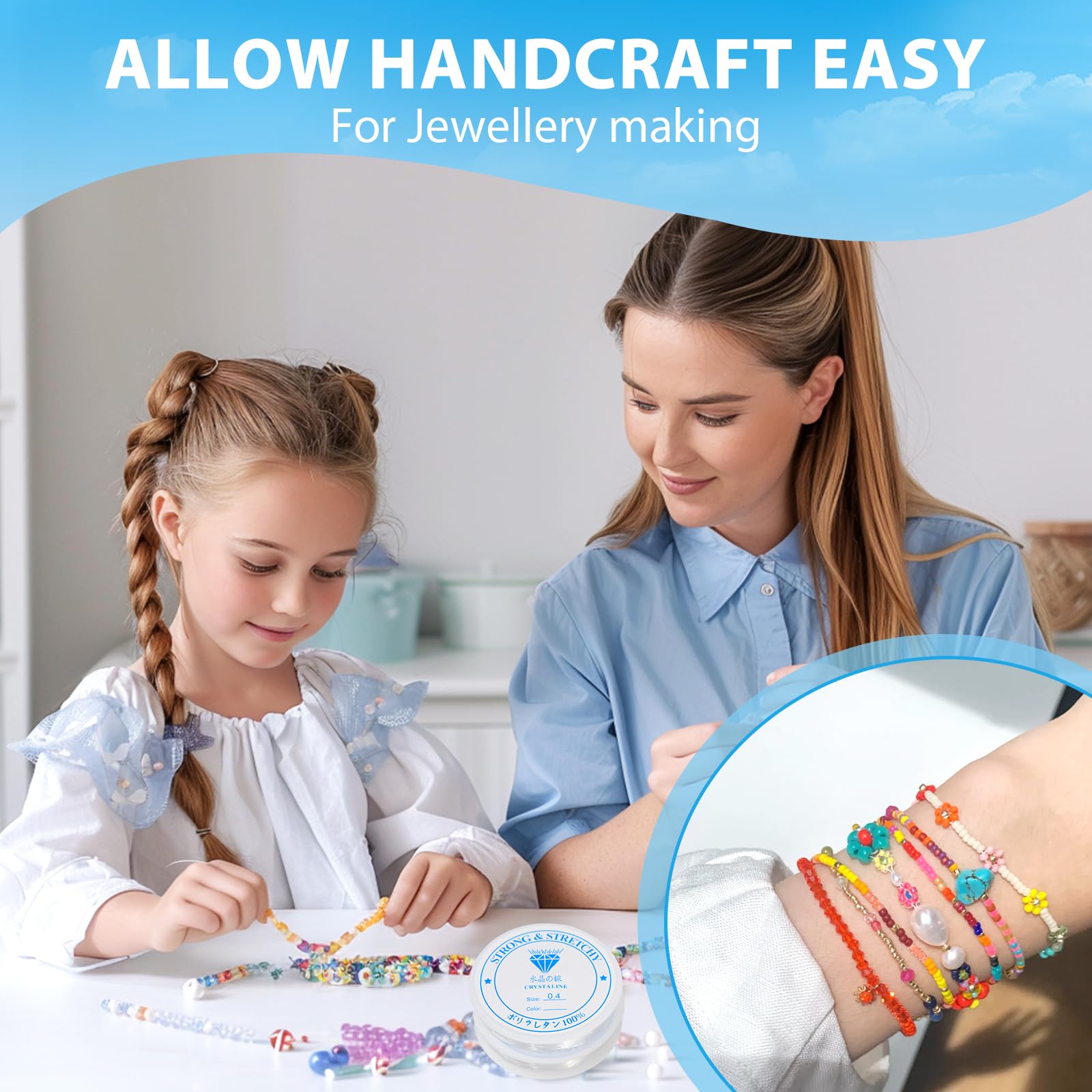 4 Rolls Transparent Fil Elastique Bracelet - 0.4/0.6/0.8/1mm