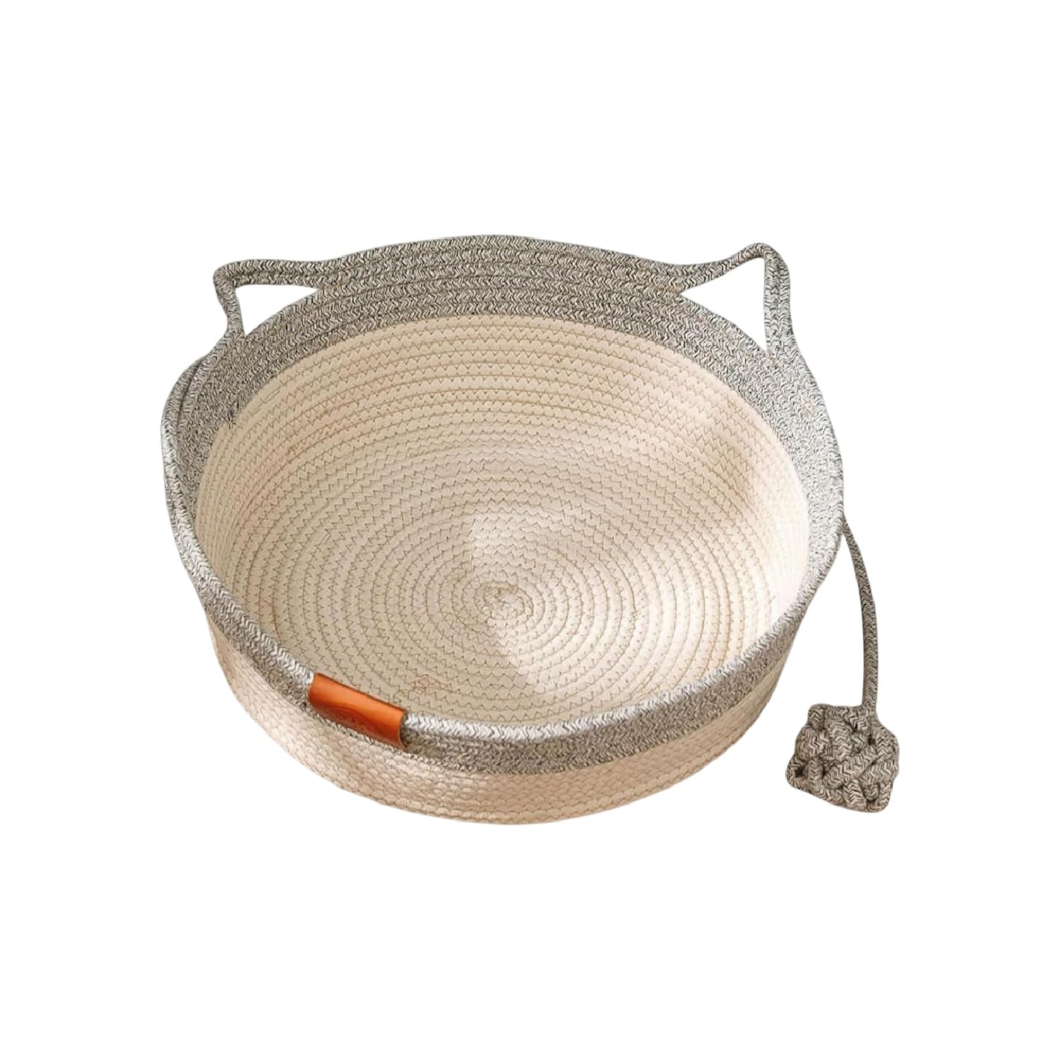PEIHUODAN Instinct Basket for Cats Woven Cotton Rope Cat Bed with Toy Tail Cute Ear Design Breathable All Season Scratch Resistant Nest for Indoor Kittens Sleep Playing (COLOR 3,M)