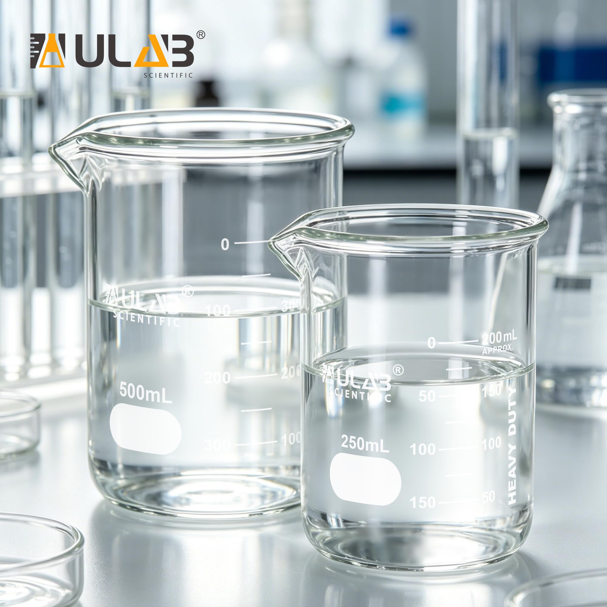 ULAB UBG1022 - Set di bicchieri in vetro borosilicato 3,3 a forma bassa, con graduazione stampata, confezione da 6