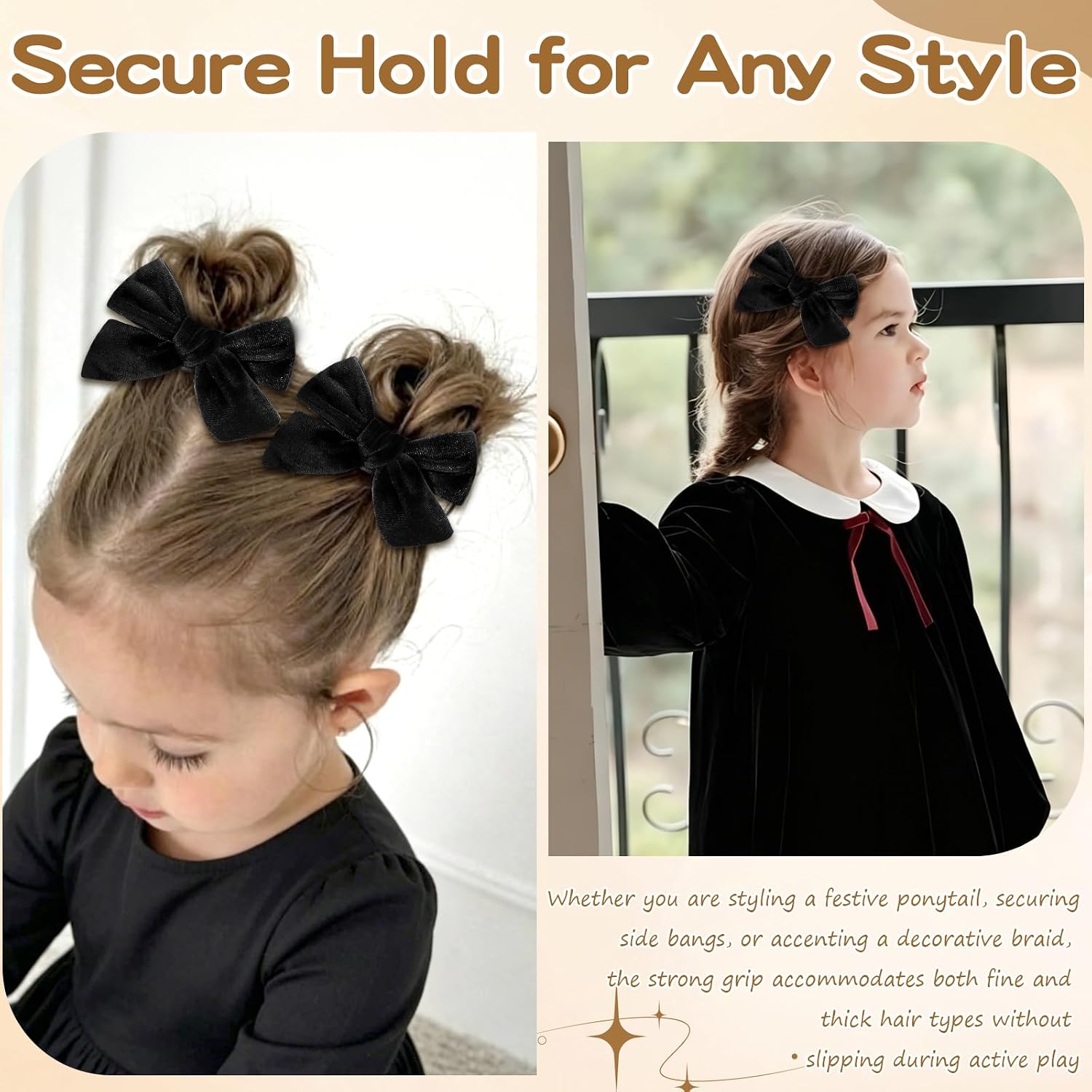 4PCS Black Velvet Hair Bows for Girls Hair Bow Clips image 4
