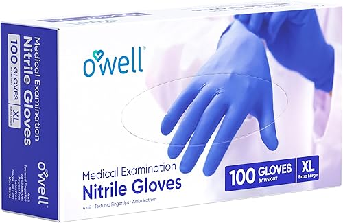 OWELL Blue Medical Exam Nitrile Gloves 4 Mil, Powder-Free, Latex-Free, Chemo Rated, Drug Resistant Disposable Gloves