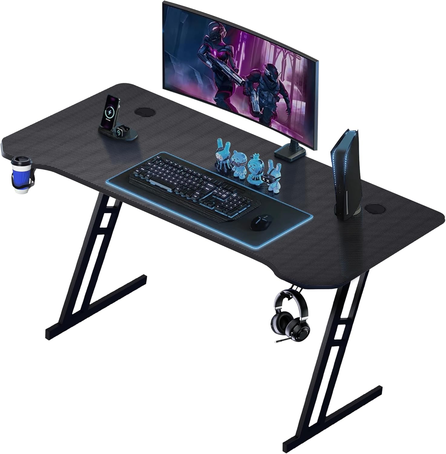 Play haha.Gaming Desk 120 x 60cm Large Computer Table PC Gaming Desk for Home Office, Metal Frame Gaming Table with Cable Tray and Headphone Hook(Black)