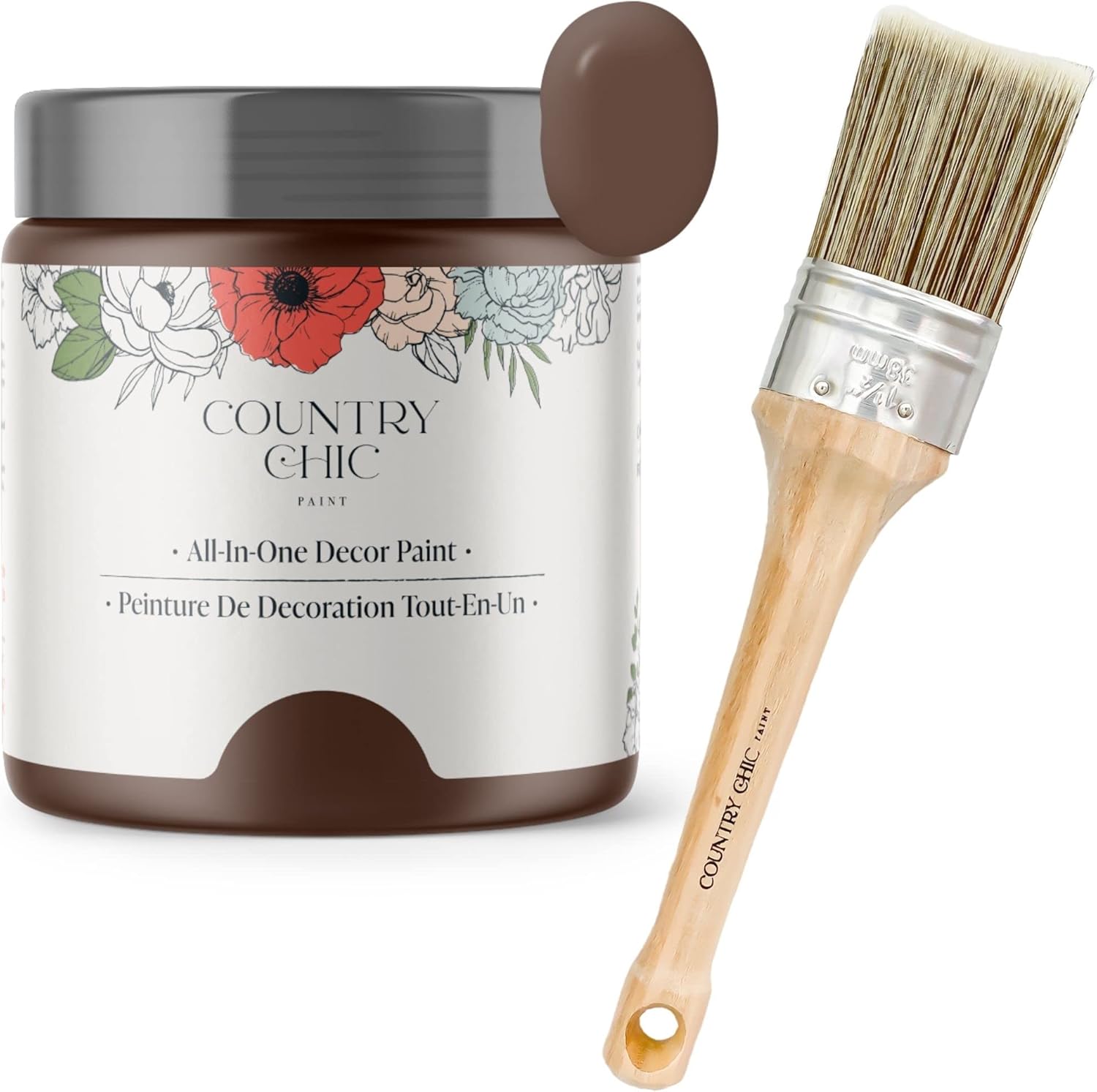 Chalk Style Paint + Paint Brush Bundle - for Furniture, Home Decor, Crafts (Color: Leather Bound [pint - 16 oz] - Chocolate Brown)