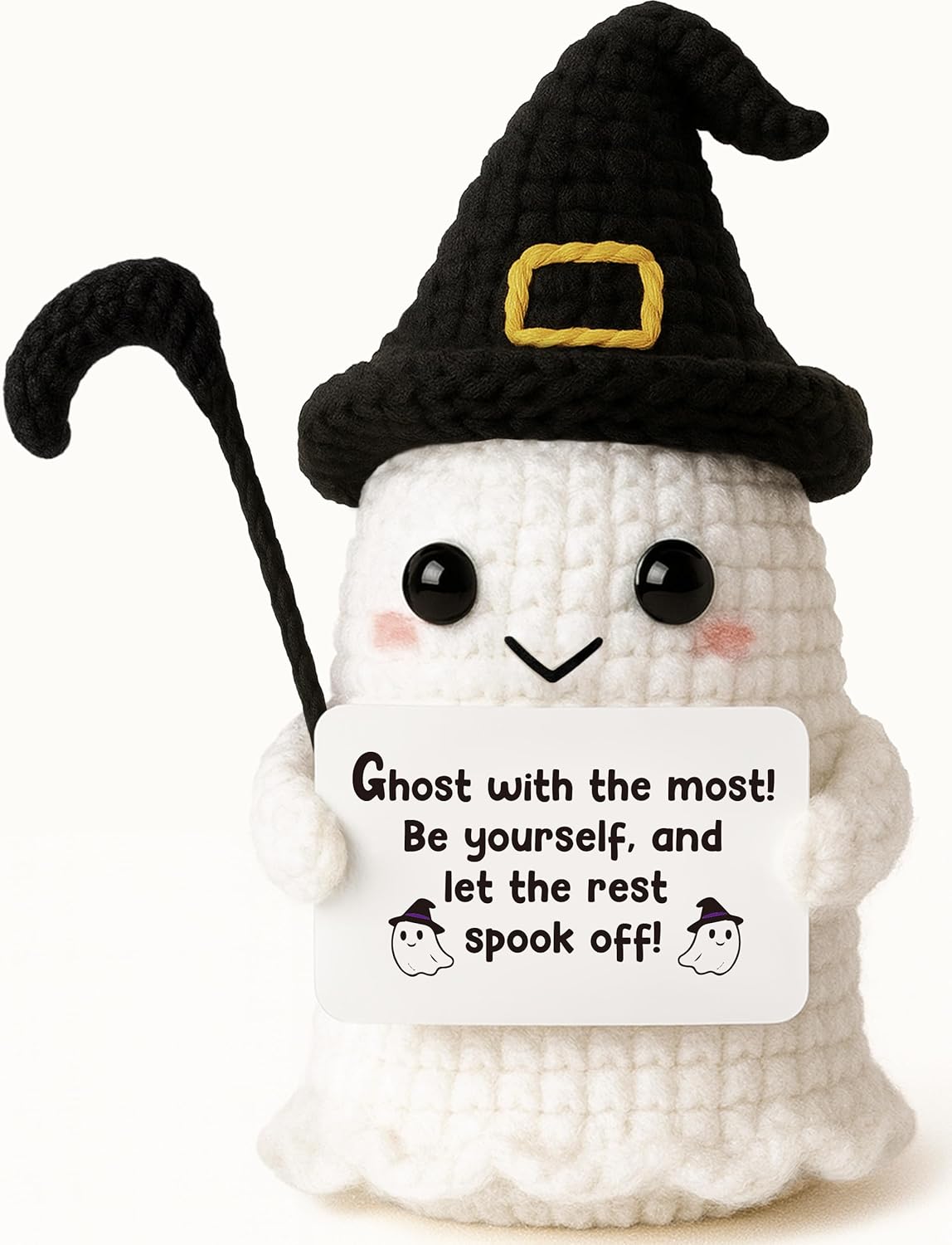 Cute Witch Cauldron Crochet Plush with Positive Affirmation Card - Unique Spooky Witchy Birthday Gifts for Women, Perfect Witchcore Halloween Boo Basket Stuffers - Seasonal Home & Office Decoration
