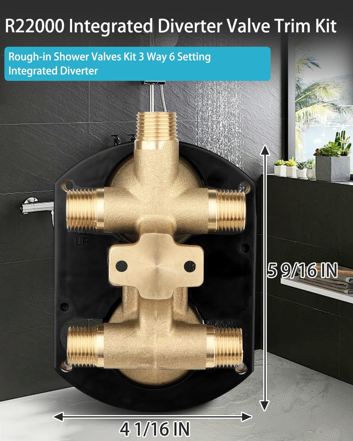 R22000 Shower Valve with Diverter 3-Way 6-Way Rough in Valve, R22000 Universal Rough-In Shower Valves Kit with Integrated Diverter, Brass Body - Image 2