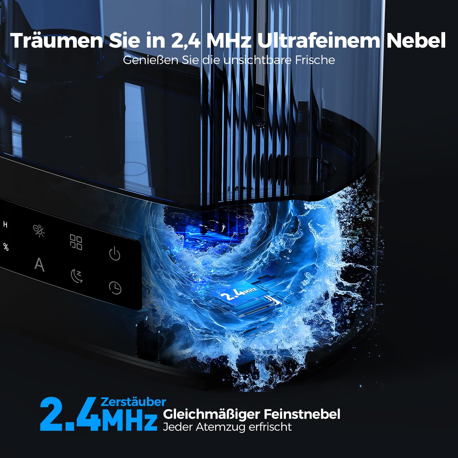 AROEVE 6L Luftbefeuchter Ultraschall Top-Fill Aroma Diffusor 60h leise intelligente Luftfeuchtigkeitskontrolle Schwarz