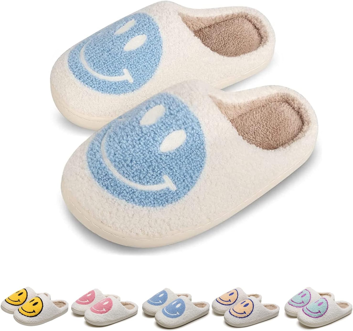 KEYUSHOP Happy Face Slippers for Kids Smile Face House Slippers Soft Plush Warm Preppy Slipper Anti-Slip Winter Fuzzy House Shoes for Toddler Girls