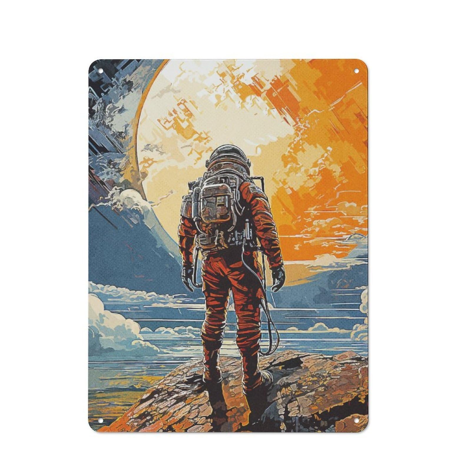 Junmoney Travel Astronaut Retro Tin Sign 40X30cm For Man Cave Or Games Room, A Decorative Christmas Gift For Leisure-Room Decor Enthusiasts