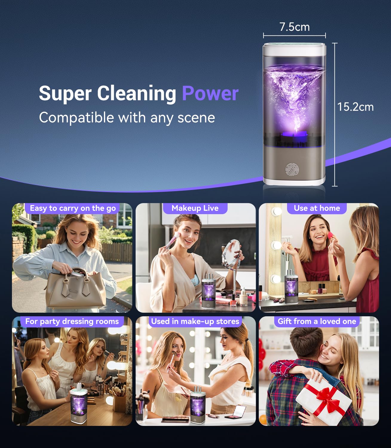 2026 Upgrade Makeup Brush Cleaner Cosmetic【Industry NO.1-12x Cleaning Power】Makeup Brush Cleaner Machine【SGS Certified - 0 Dust】 Make Up Brushes Cleaner,Suitable for all Brush，Gray
