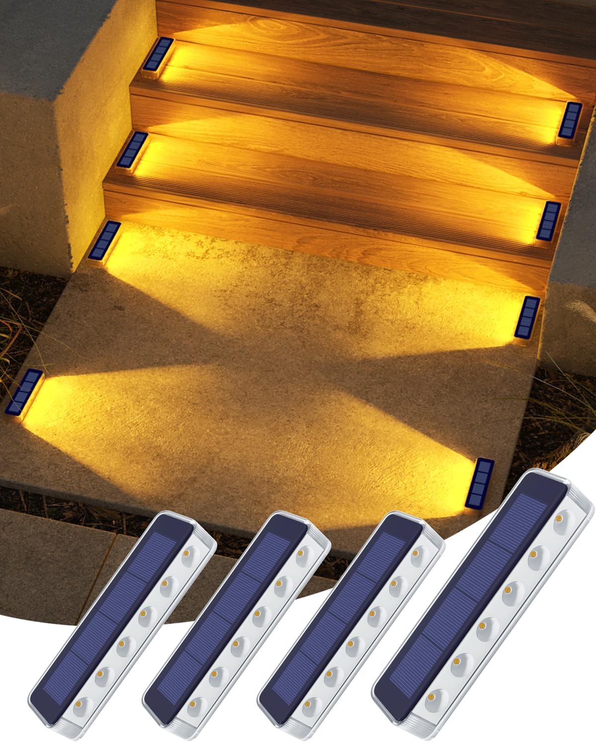 DetarZinLED Solar Step Lights for Outside,4 Pack Solar Stair Lights Outdoor Waterproof,Warm White Deck Light Solar Powered Waterproof for Steps,Stairs,Walkway,Sidewalk,Patio,Pathway