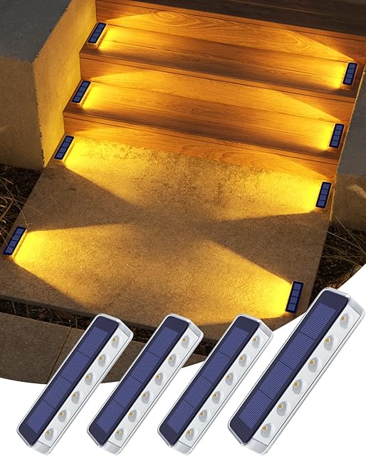 DetarZinLED DetarZinLED Solar Bodenleuchten Aussen, 4 Stück Solarlampen für Außen Garten IP68 Wasserdicht, Warmweiß LED Treppenbeleuchtung Auß — Beleuchtung