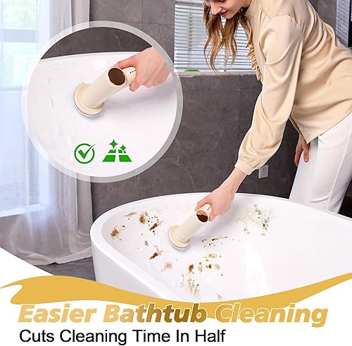 Miniatura 5 de Limpiador eléctrico giratorio, batería de 2600 mAh con tiempo de funcionamiento extra largo, 10 cabezales de cepillo, limpiador de ducha impermeable