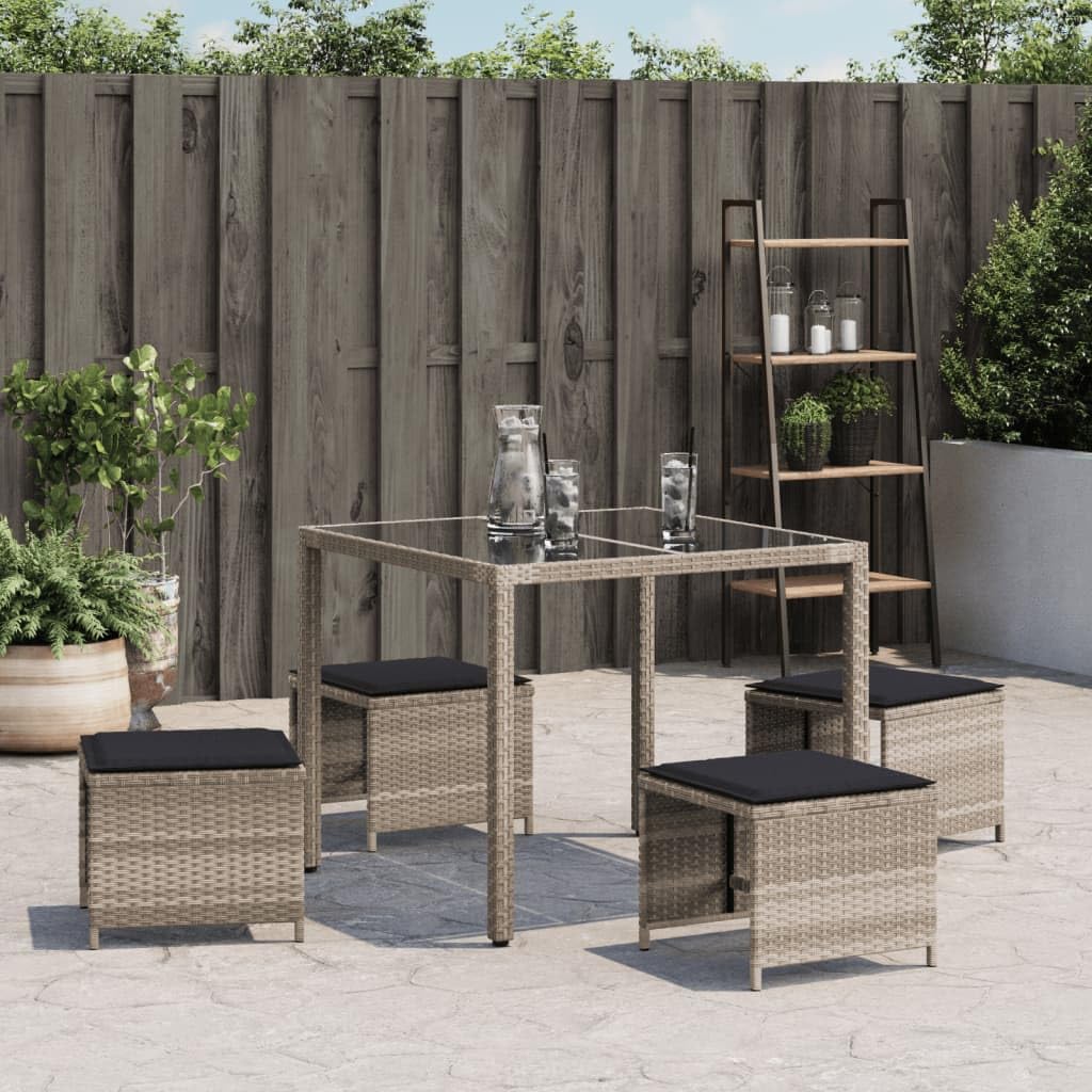 Tidyard Tabourets de Jardin Coussins Lot de 4 Gris Clair résine tressée, Tabouret pour Salon de Jardin Exterieur, Repose-Pied Siège de Jardin, Pouf pour Patio, Terrasse, Balcon Camping, Extérieur