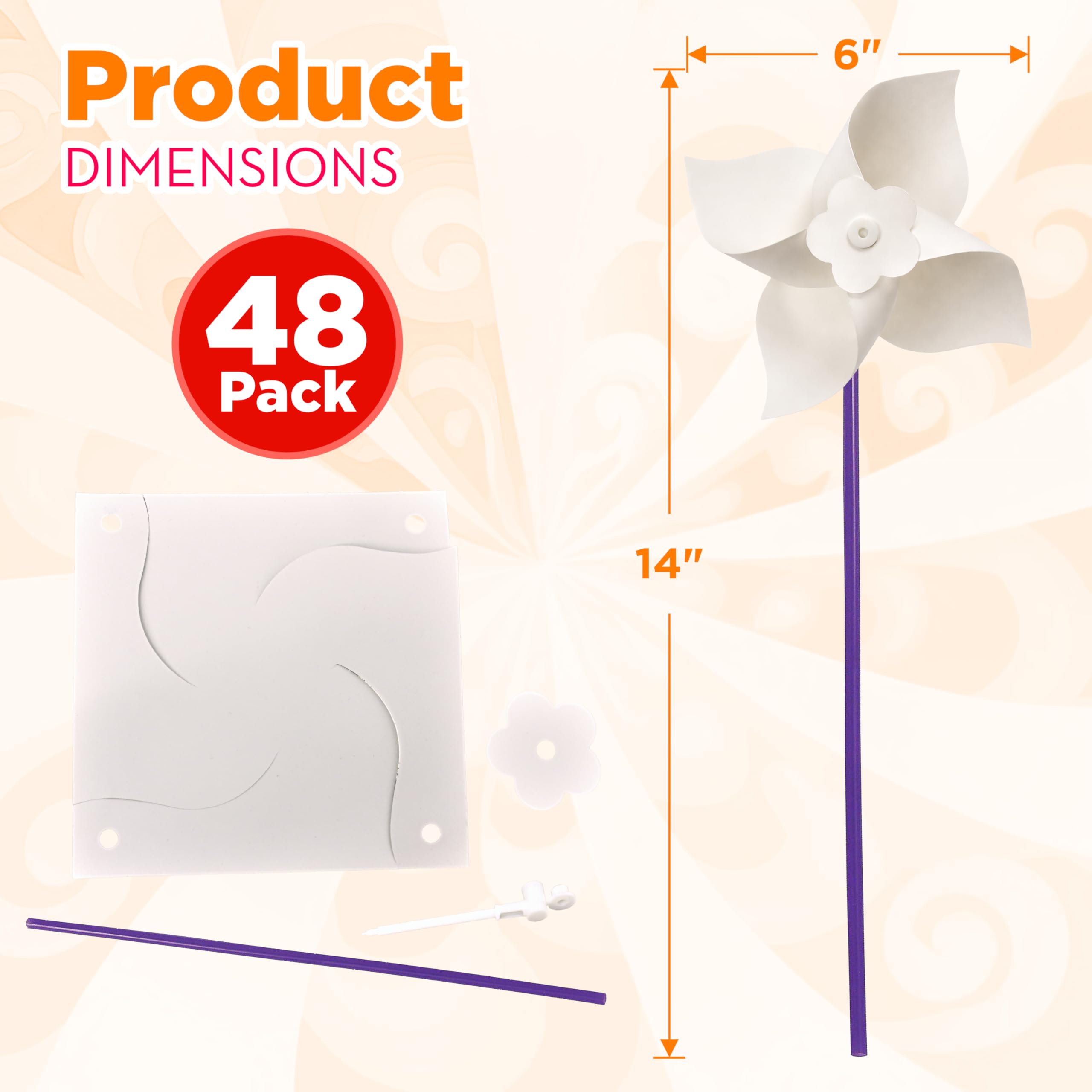 4E's Novelty 24 Pack DIY Pinwheels Craft for Kids, Bulk Summer Pinwheel Craft Kit, Color Your Own Paper Windmill for Pinwheels for Kids Bulk July 4 Craft for Kids Art Games
