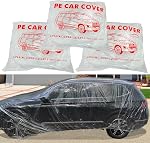 Disposable Car Cover 3 Pack Clear Plastic Car Cover Universal Rain Dust Garage Cover with Elastic Band Medium (12' x 22')