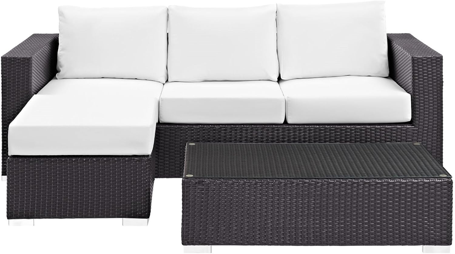 Modern Contemporary Urban Design Outdoor Patio Balcony Three PCS Sofa Set, White, Rattan