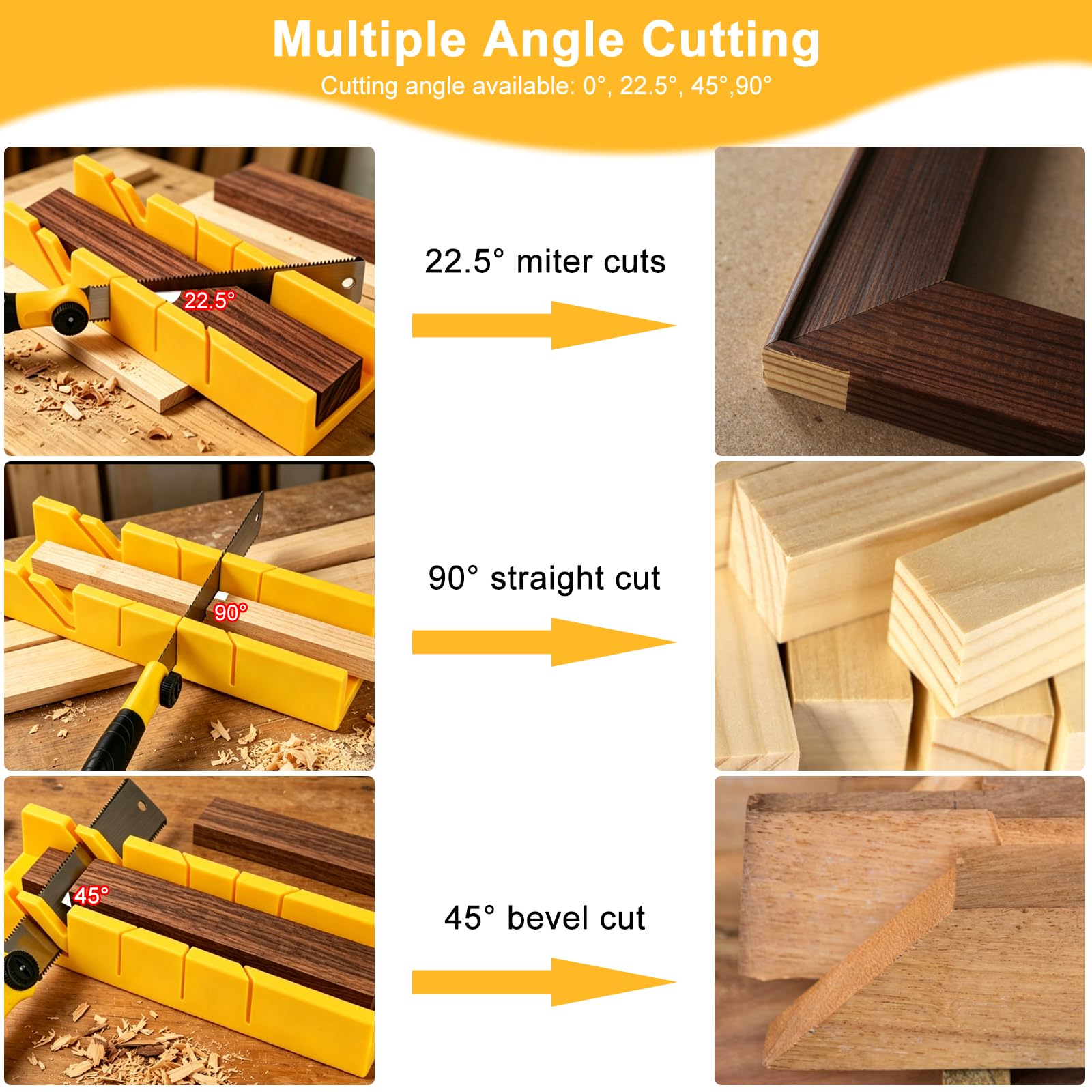 Boîte à onglets avec scie japonaise - Gabarit de fermentation avec scie pour bois et plastique - Robuste - Angle de coupe : 22,5°, 45° et 90° - Boîte de coupe avec 3 lames de scie pour un travail