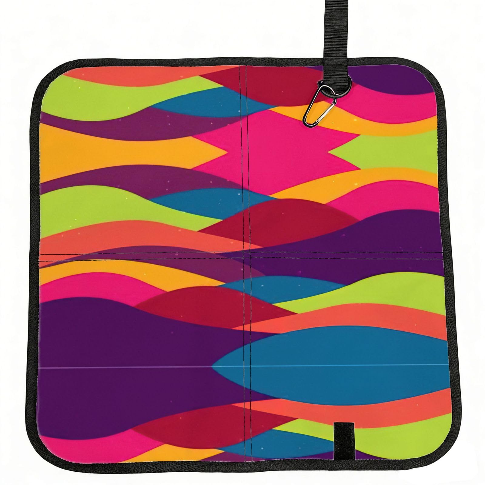 VCzsdff Waving Template Colorful Curves Print Portable Seat Cushion Folding Bleacher Pad Compact Picnic Sitting Mat Polyester 40cm