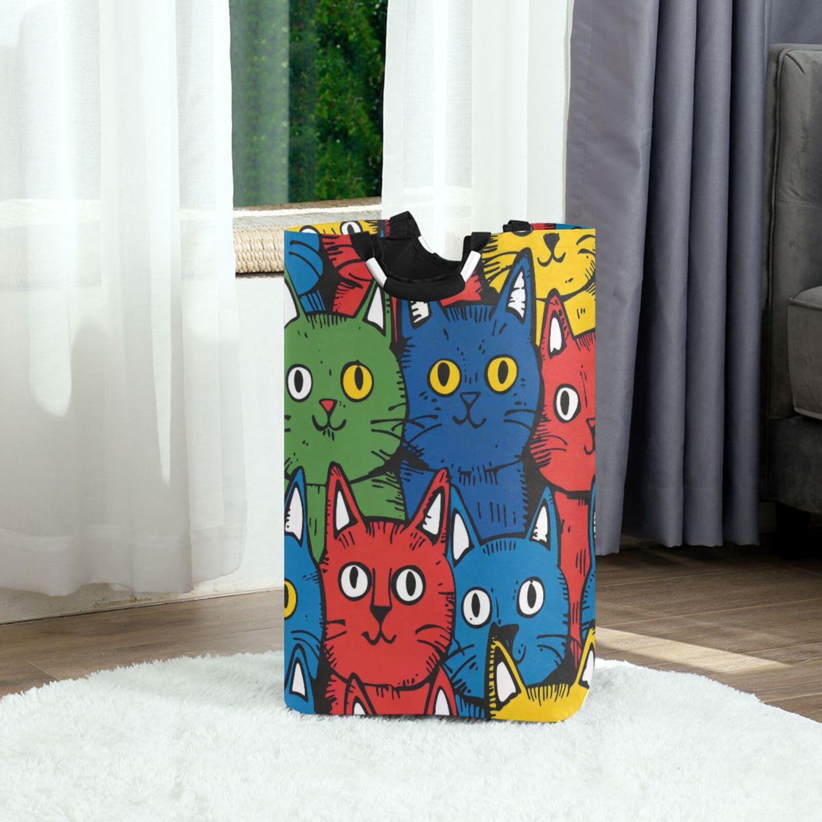 Jihqo Laundry Hamper Basket Comic Cats Colorful Collapsible Nursery Storage Bin Waterproof Clothing Baskets for Home Bedroom Bathroom Washing Room