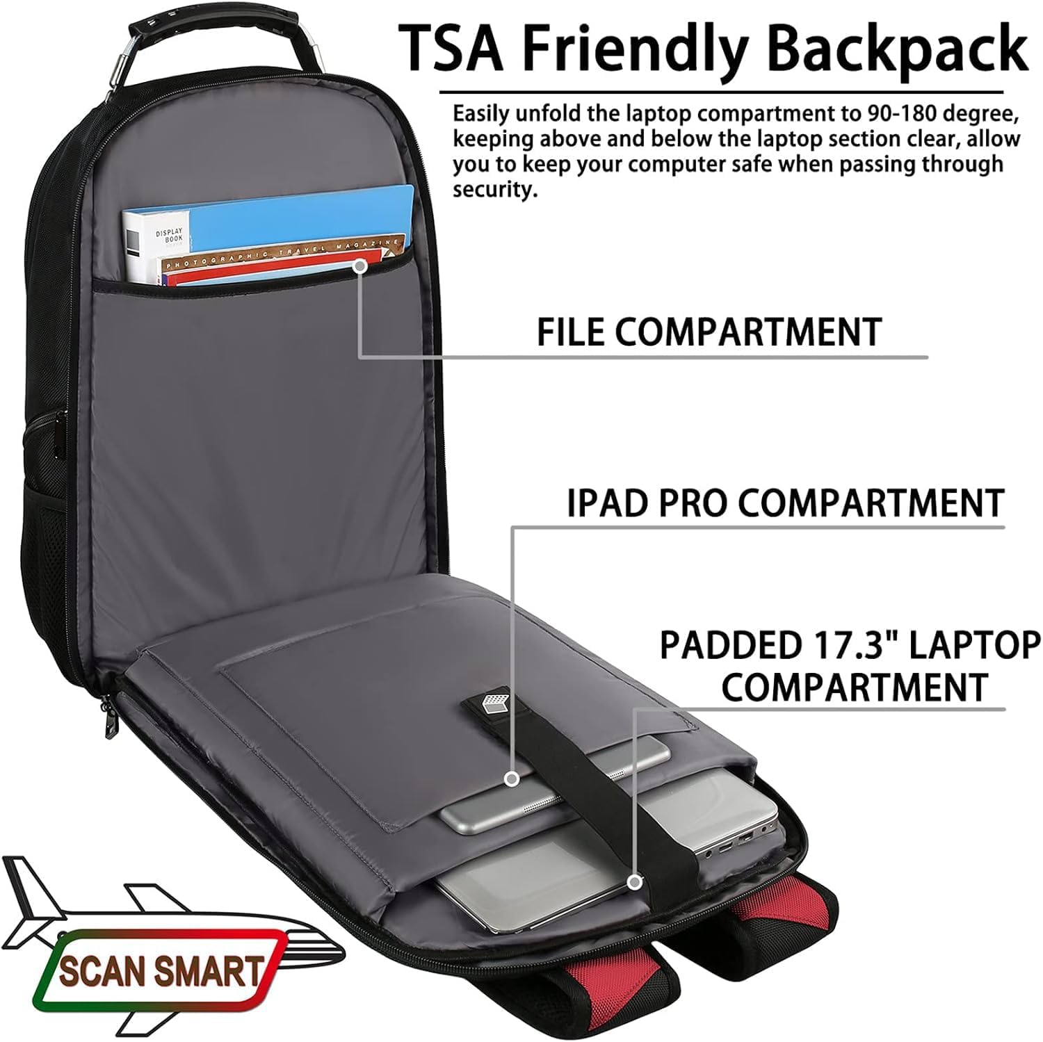 Mogplof 17.3 Laptop Backpack, Extra Large Travel laptop Backpack with Rain Cover, TSA Friendly Flight Approved with RFID Anti Theft Pocket, Water Resistant College Bag for Men and Women