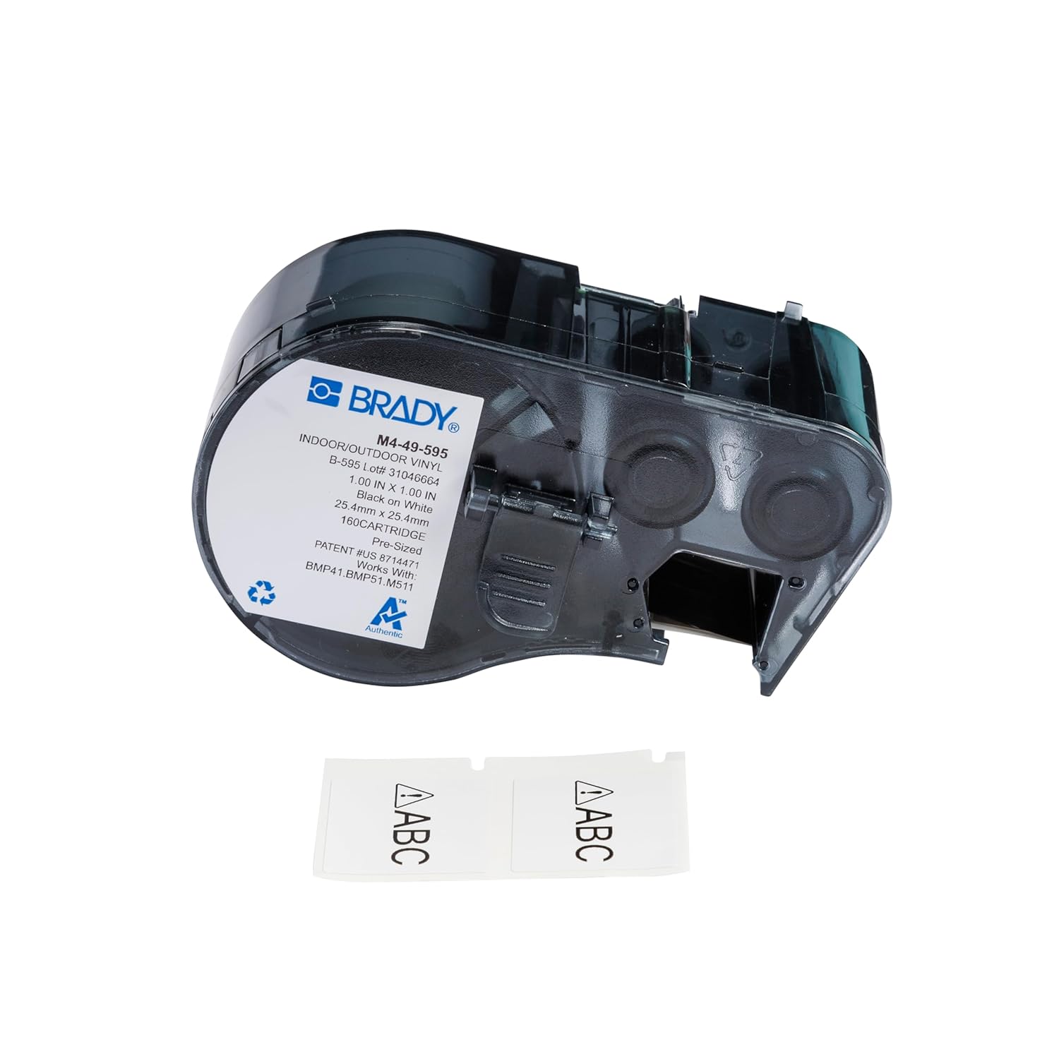 Brady Authentic (M4-49-595) All-Weather Permanent Adhesive Vinyl Labels 1" H x 1" W Black on White, 360 Labels. for use with BMP41, BMP51, M410, M510, and M511 Label Printers.