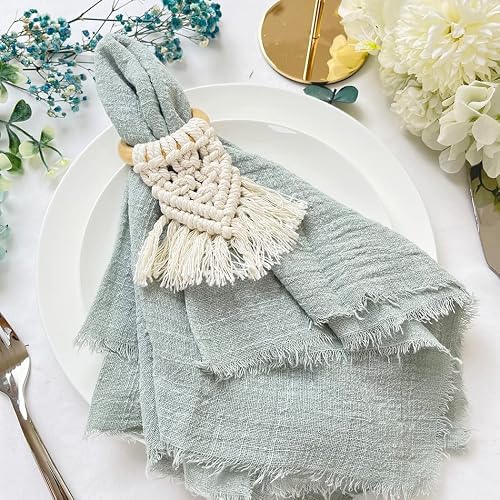 Gauze Handmade Cloth Napkins100% Cotton Napkins, Reusable Fringe Soft Napkins For Dinner,Party,Christmas,Thanksgiving For Dinners, Parties, Weddings And More,Set Of 12, 17 X 17 Inch (Light Green) #TOP6