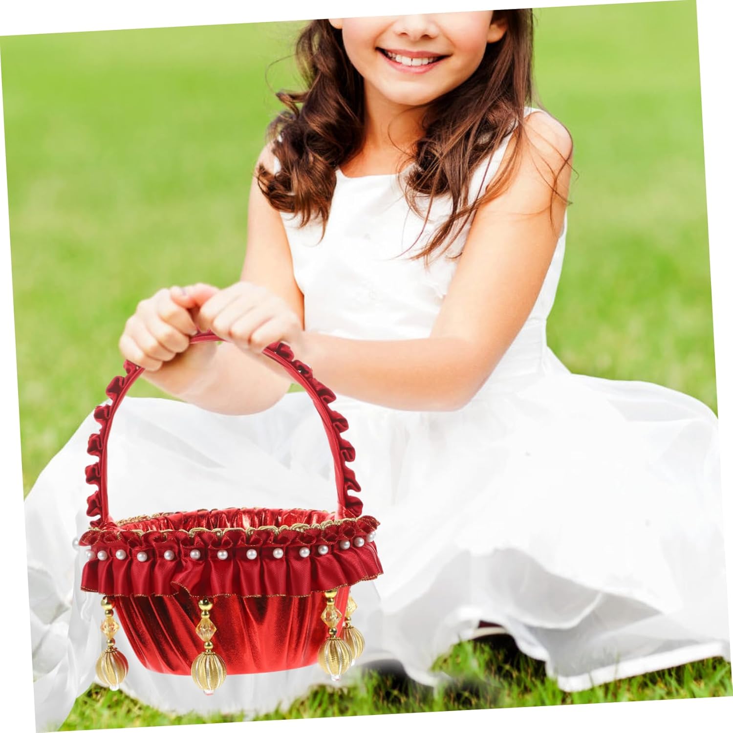Unomor Wedding Flower Girl Elegant Style Flower Basket for Flower Girl Wedding Party Decorati