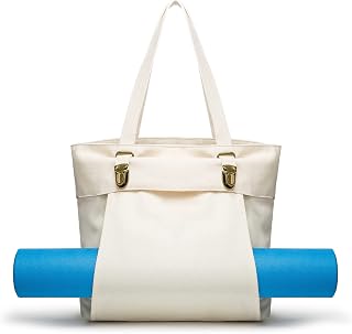 KUAK Yoga Mat Bag for Women, Canvas Yoga Bags and Carriers, Gym Bag with Adjustable Yoga Mat Holder, 2 Pockets, Carryall Tote Fits Most Size Mats for Pilates and Workout