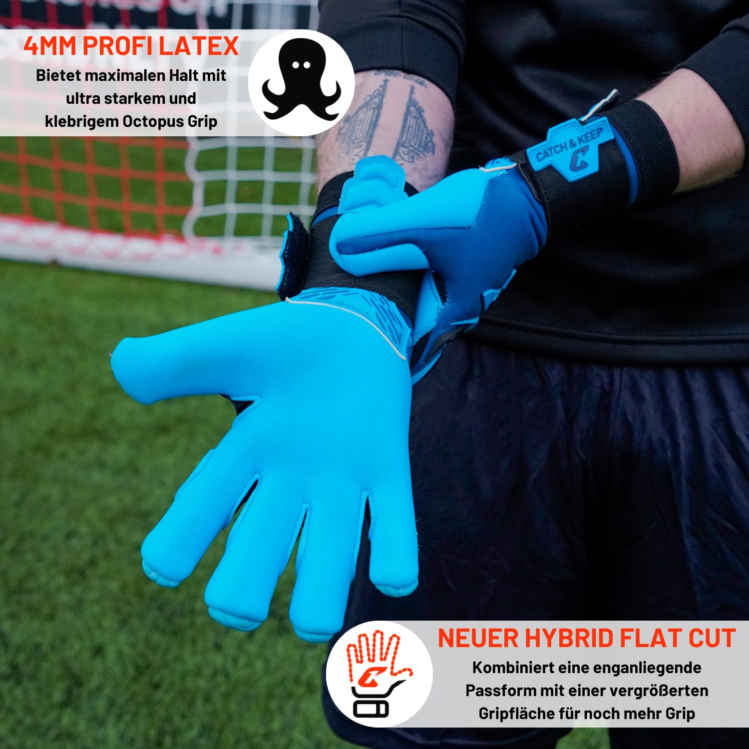 CATCH & Keep - Guantes de portero profesionales para adultos – máximo agarre – Modelo Premium – Guantes de portero de fútbol – con nuestro Pulpo Grip