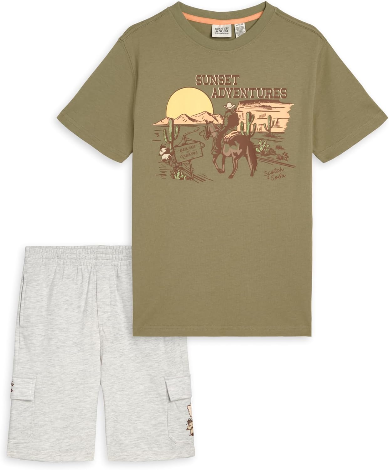 Scotch & Soda boys 2-piece Outfit Set – Short Sleeve T-shirt and Matching Shorts, Casual Summer Clothes