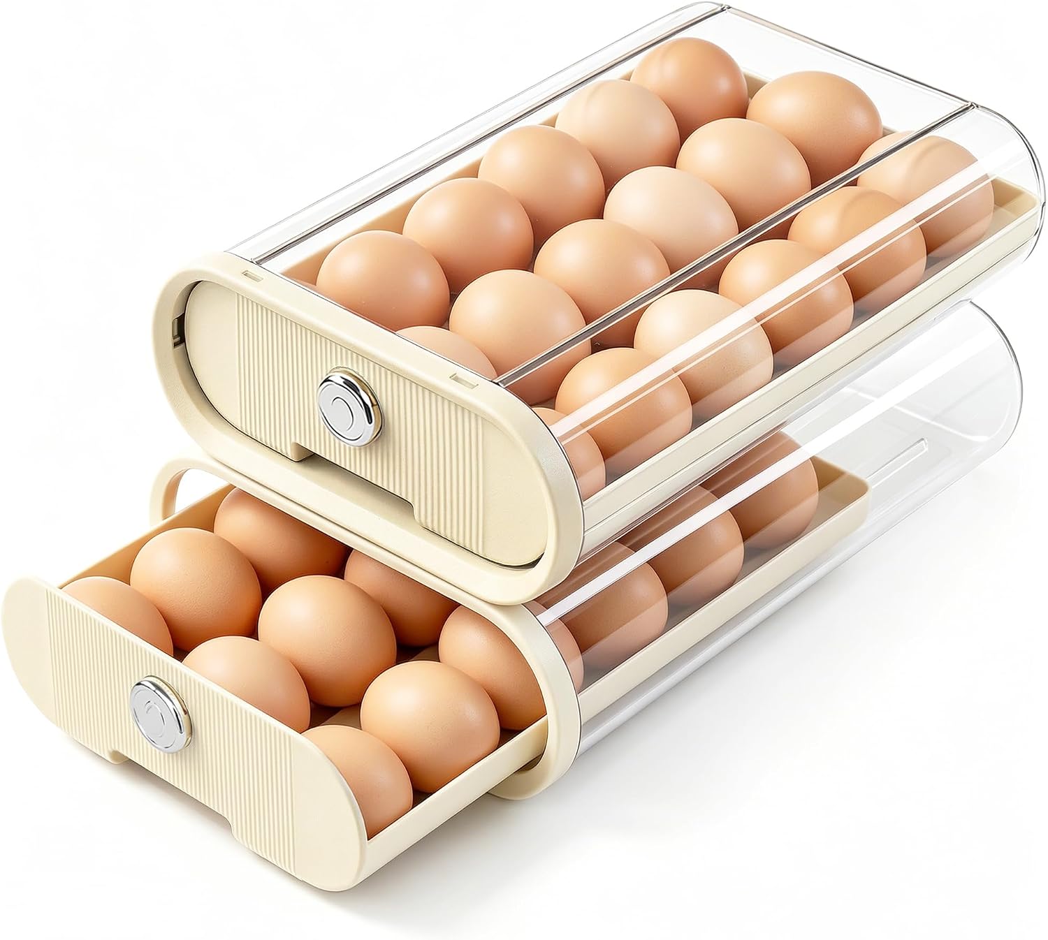Egg Holder for Fridge, Automatic Rolling Egg Container for Refrigerator, Clear Plastic Egg Dispenser with Lid, Stackable Eggs Organizer For Refrigerator Organizers and Storage