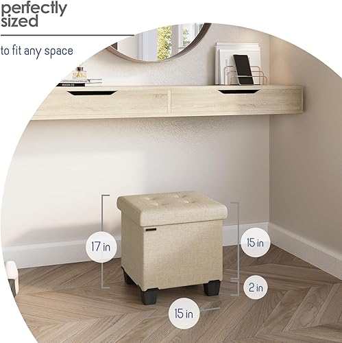 Miniatura 27 de Otomana plegable para dormitorio o sala de estar, con contenedores de almacenamiento, reposapiés para el extremo de la cama, soporta hasta 660 lb,