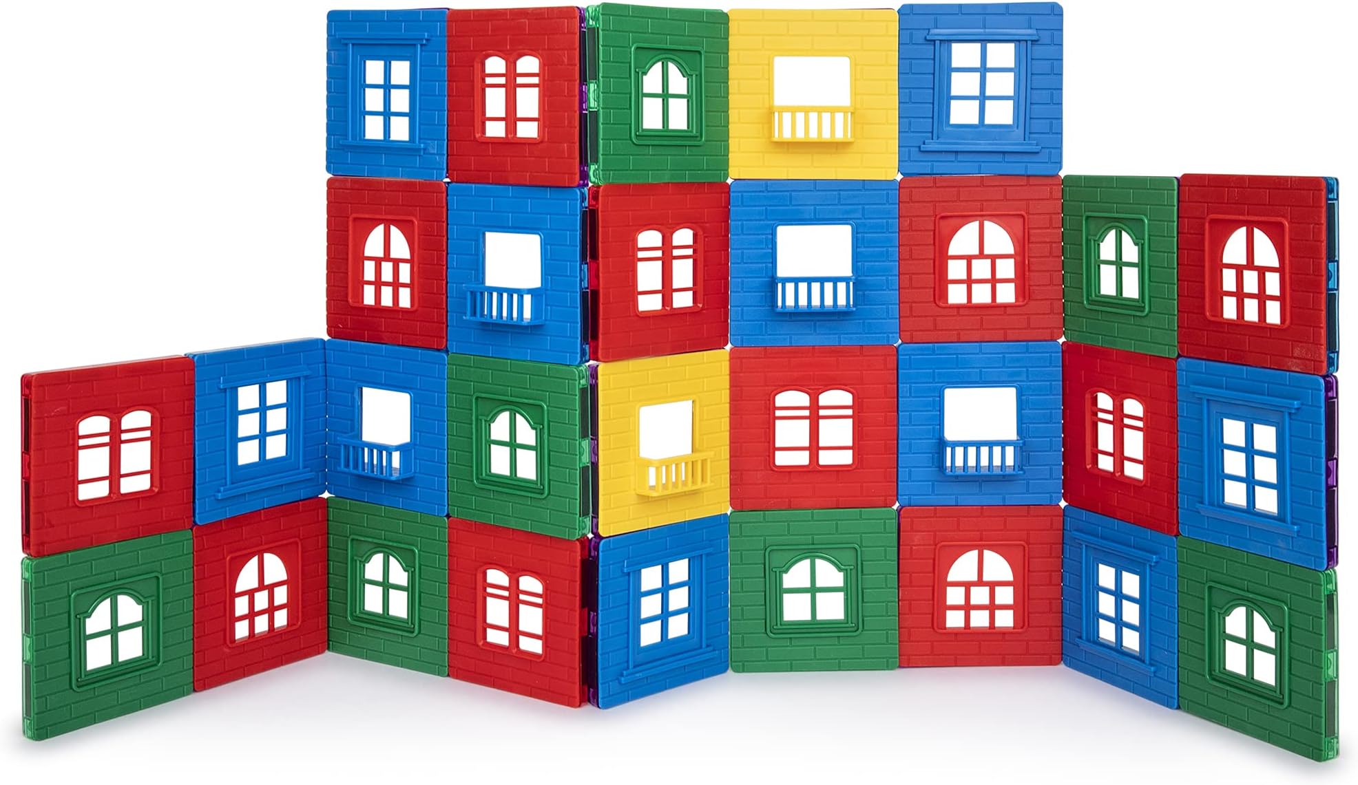 Playmags Exclusive: 60 PC Set - Magnetic Tiles 3D Building Playset, 30 Window Frames and 30 Click-in Windows Set, Durable Magnet Building Tiles, STEM Learning and Creativity Skills