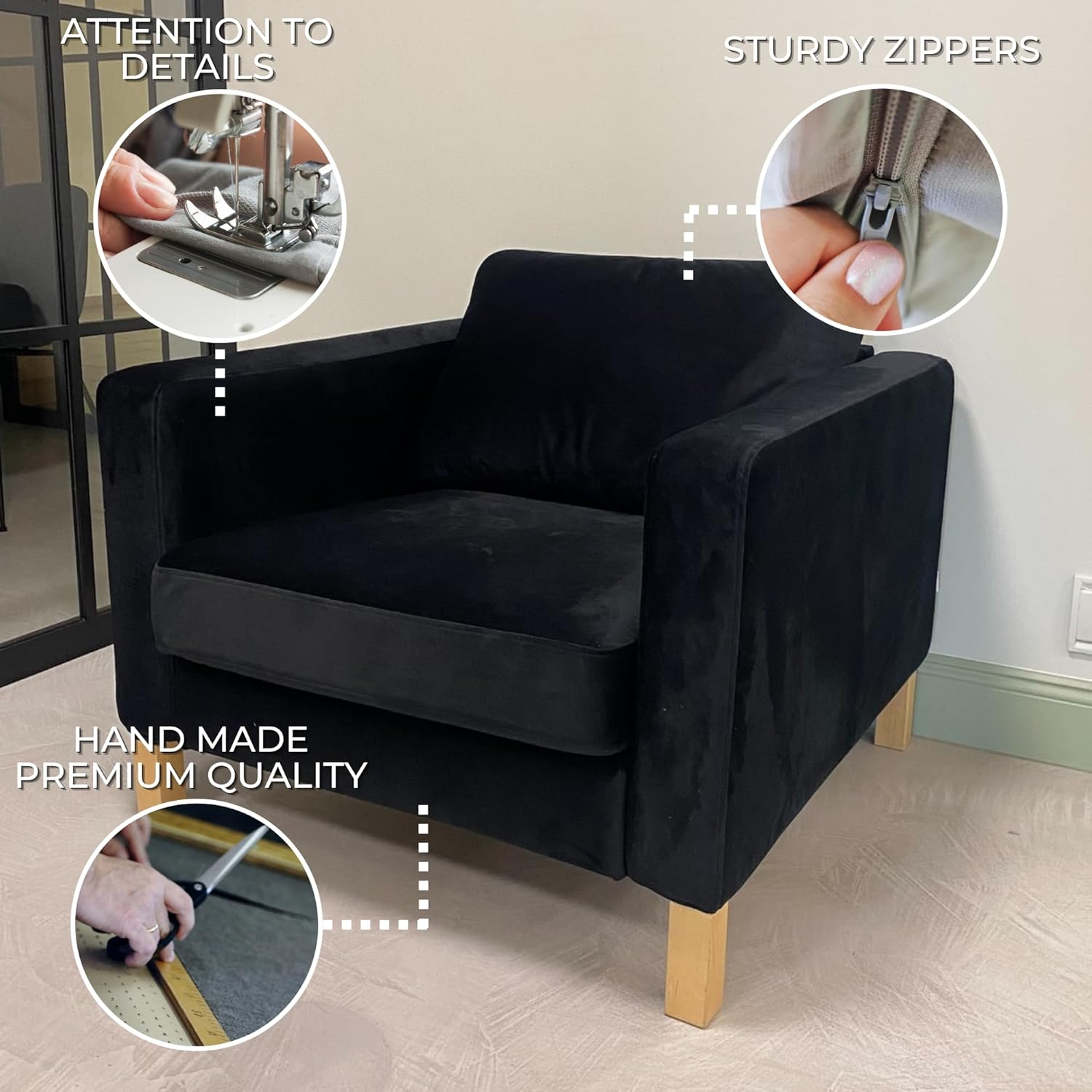 comfortly Cover for Karlstad Armchair, Replacement Slipcover, Heavy Duty 5 pcs Cover, Soft Durable Washable Pet-Friendly Fabric, Easy to Clean & Replace (Tiffany - Dark Green)