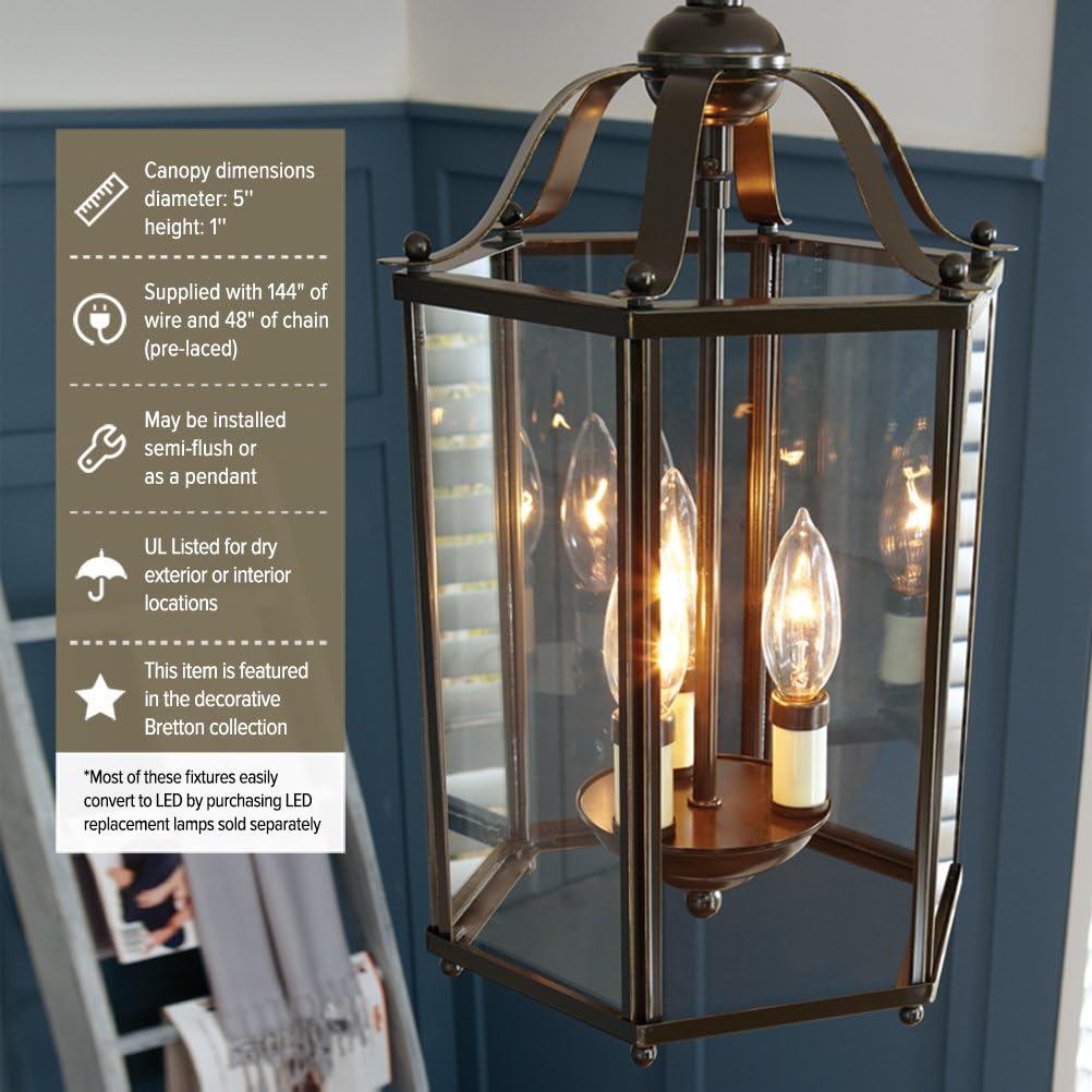 Up To 60% OFF Sea Gull Lighting 5231-962 Bretton Semi-Flush Convertible Pendant Ceiling Fixture, Three - Light, Brushed Nickel