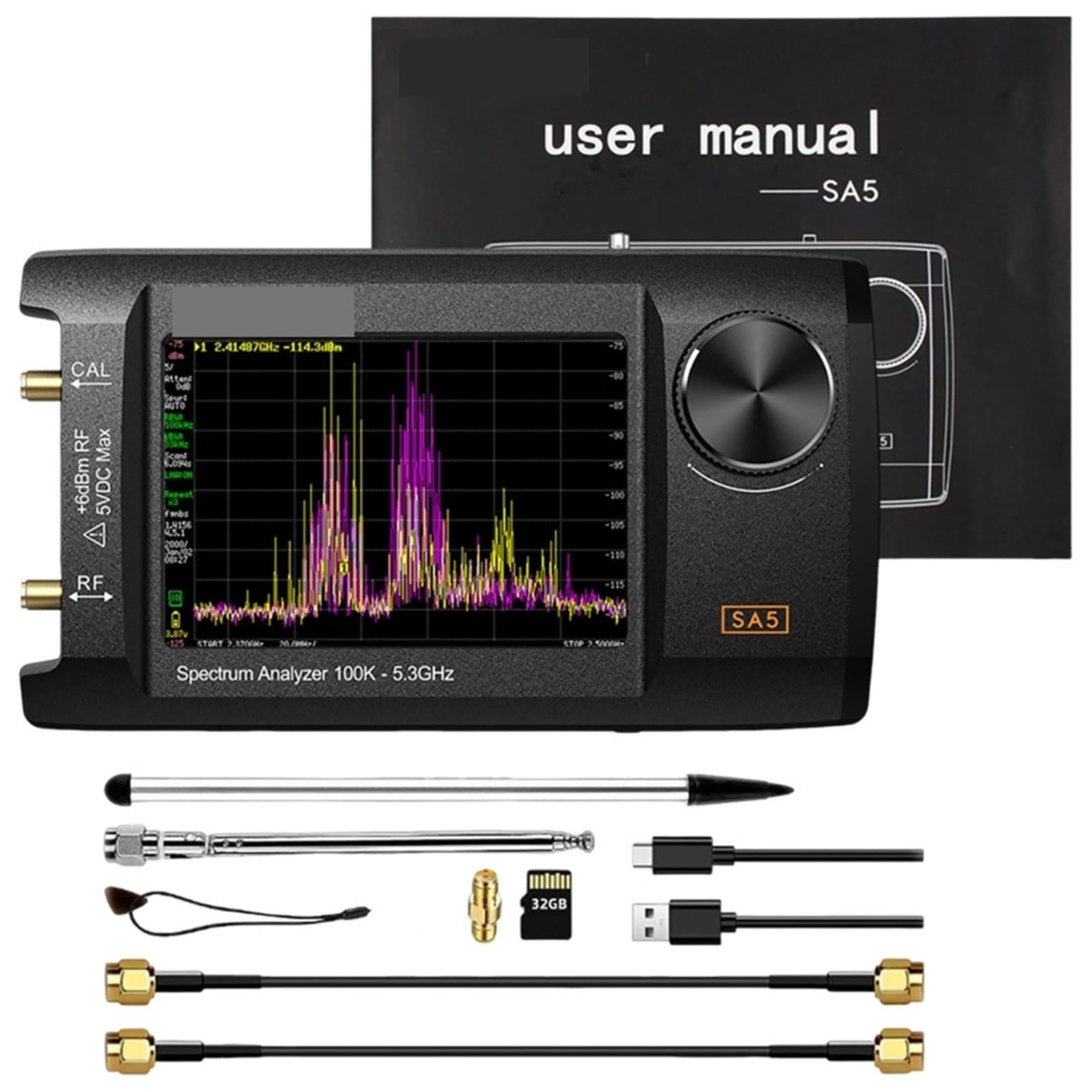 Przenośny analizator widma 2 w 1 Analizator widma Generator sygnału 4,0-calowy przenośny analizator częstotliwości 100 kHz do 5,3 GHz z kartą 32 GB