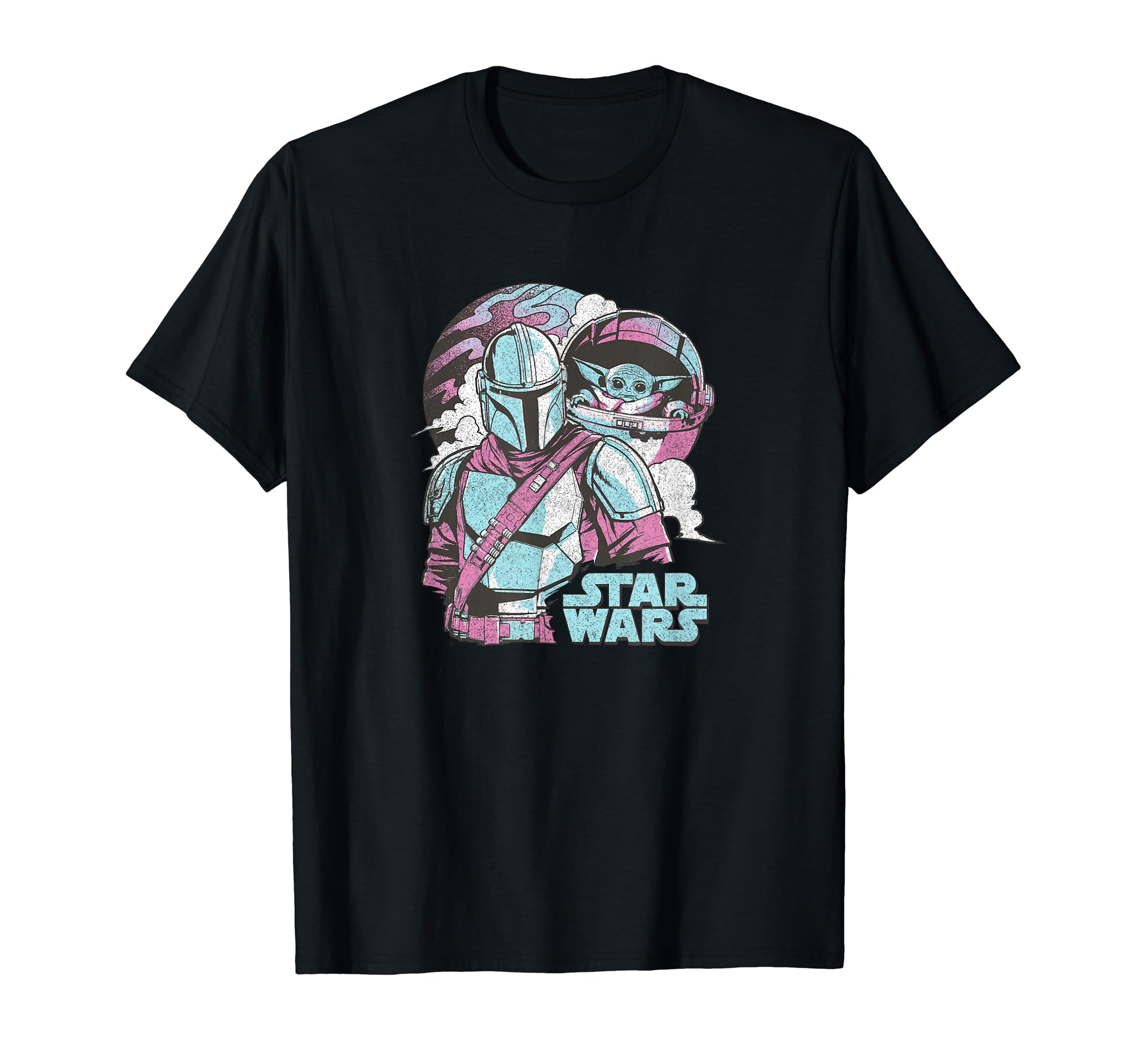 Star Wars Mandalorian & The Child Pastel Planet Logo T-Shirt, Black
