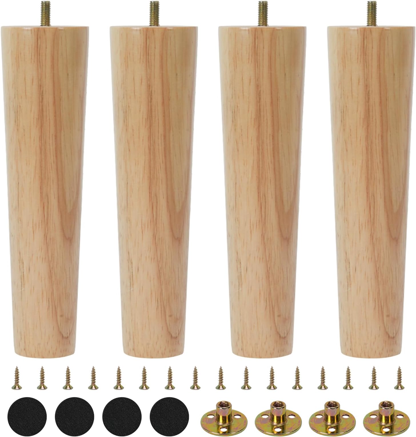 VADUDA Wooden Furniture Legs 25CM/10 Inch Wood Sofa Legs Set of 4 Replacement Chair Legs Bed Legs Couch Legs Table Legs Cabinet Legs Furniture Feet with Mounting Plates & Screws for Home
