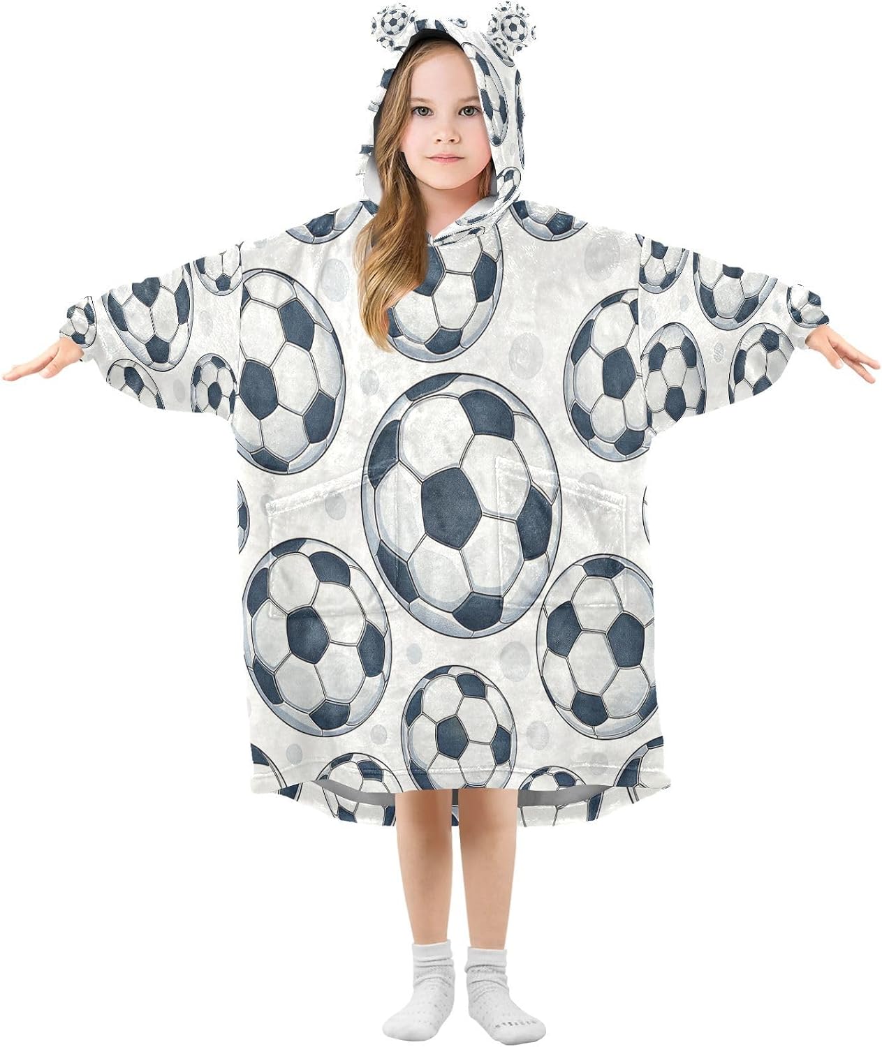 Kigai Soccer Wearable Blanket Hoodie for Kids Oversized Hooded Blanket Warm & Cozy Sweatshirt with Pockets