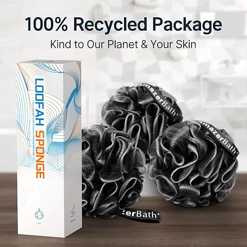 Vista 37 de AmazerBath Esponja de lufa, esponja de ducha de 2.12 oz/PCS – Juego de 3 tintes tranquilos trío de esponjas de baño para hombres y mujeres