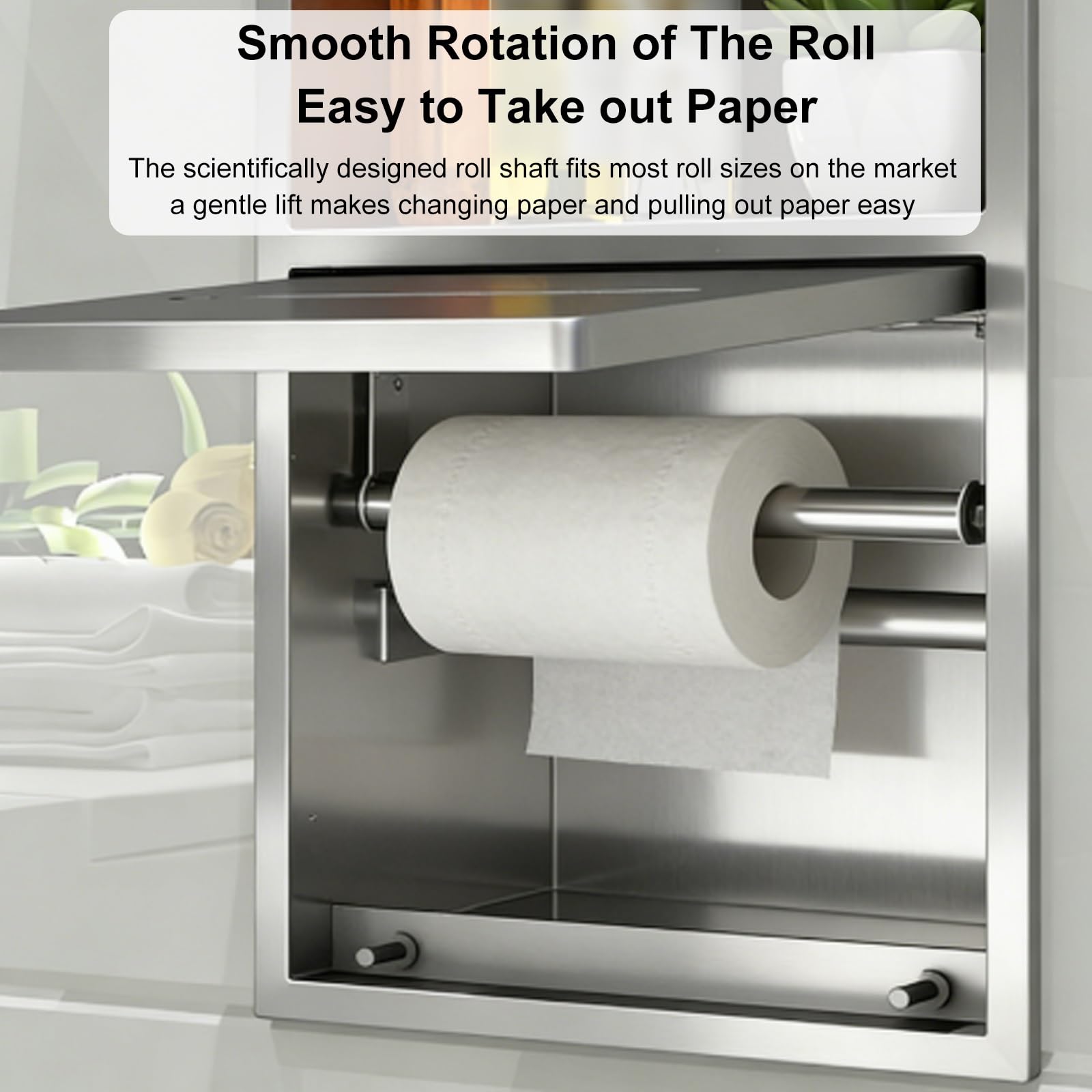 Dispensador de Toallas de Papel Empotrado, Dispensador Papel Secamanos de Acero Inoxidable 304 con Plataforma de Almacenamiento para Uso Comercial y Doméstico(Gray)