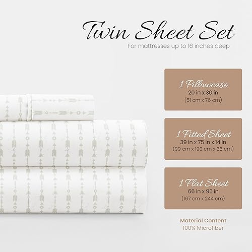Miniatura 2 de Linen Market Juego de sábanas de 3 piezas tamaño individual (flechas gris claro). Duerme mejor que nunca con estas sábanas ultrasuaves y
