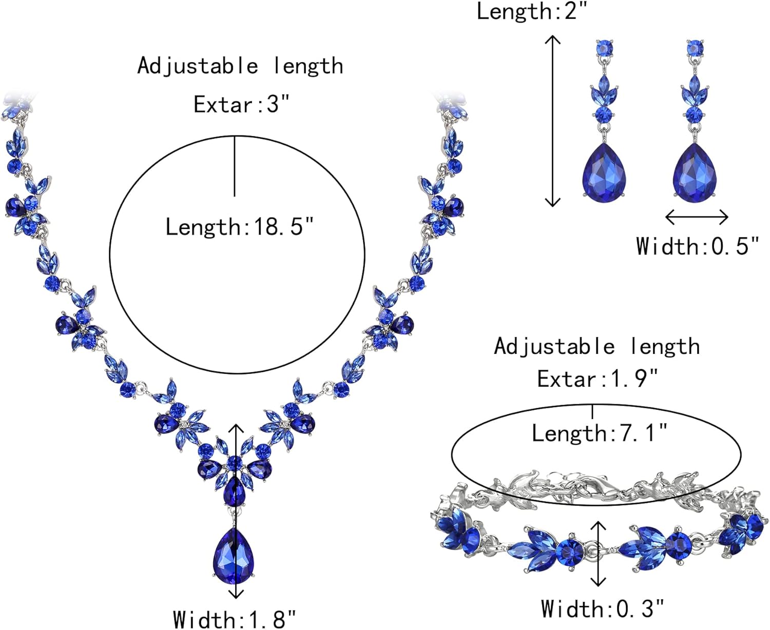 Crysdue Wedding Jewelry Set for Women Bride Bridesmaid, Stunning Marquise Rhinestone Crystal Floral Leaf Vine Pendant Necklace Dangle Earrings Bracelet for Prom Party - Image 5