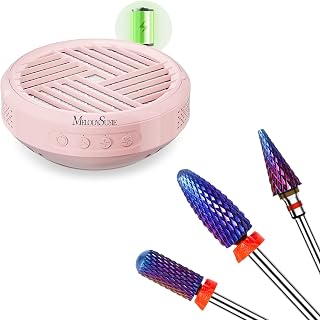 MelodySusie Cordless Nail Dust Collector with 3Pcs Nail Drill Bits Set, Long Flame, Smooth Round Top Small Barrel and Tapered Nib Bits