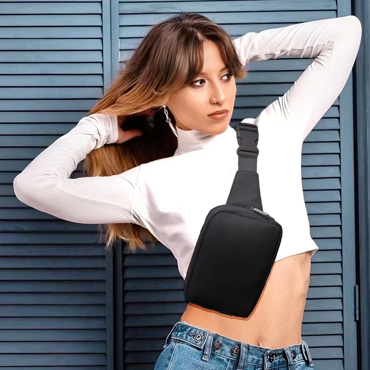 2L Everywhere Belt Bag for Women Men, Large Fanny Pack with Adjustable Strap 55", Waist Bag with Multiple Pockets, Crossbody Bag Water-resistant for Travel Gym Sports Running Hiking, Black - Image 5