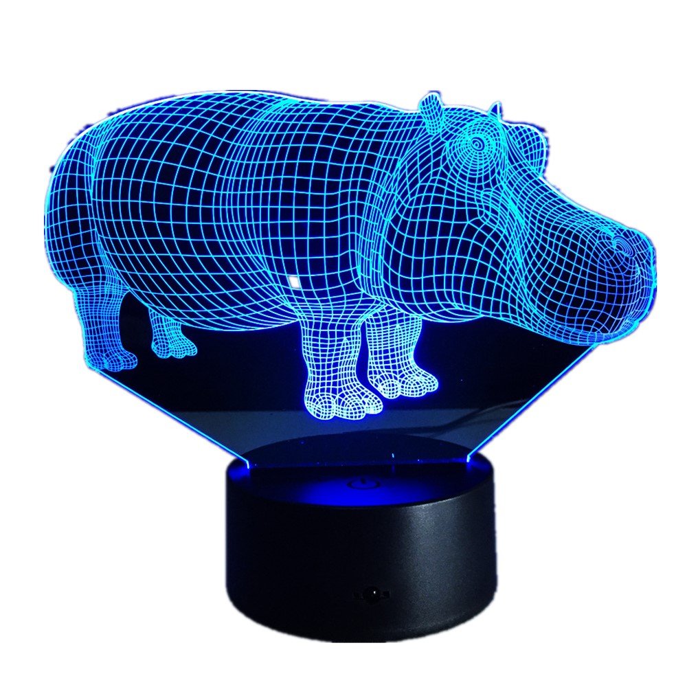 Ilusión óptica 3D Rinoceronte Luz Nocturna Interruptor Táctil USB