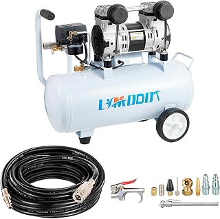 Limodottools Quiet Oil-Free Air Compressor: 68dB, 5 Gal Steel Tank, 2.8CFM@90PSI - Perfect for Woodworking, Garage, Pneumatics w/ Hose & 13 Accessories